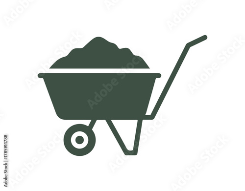 Garden Trolley with Dirt. Simple Vector Icon

