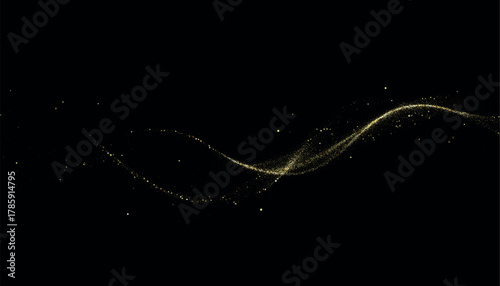 Elegant Golden Wave Light Trail on Black Background