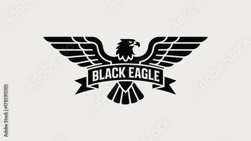 Bold black eagle silhouette with outstretched wings and a banner bearing the text black eagle against a light background silhouette