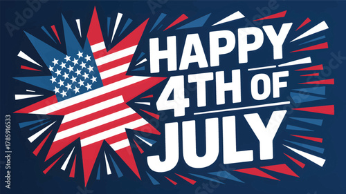 Happy fourth of july celebration with a stylized american flag starburst silhouette and patriotic text