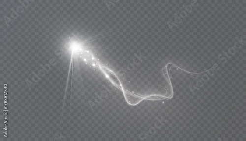 A luminous comet with sparks and a soft glowing tail on a transparent background. An element for fantasy, festive, and magical compositions.