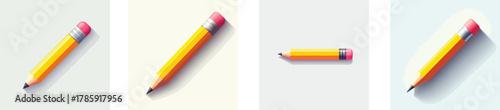 A yellow pencil with an eraser, flat design, simple, white background