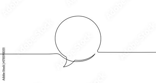 Round speech or chat bubble in one line art style. Drawing of a dialogue or comment symbol with editable black stroke on a white background. Vector illustration.