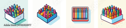 A crayon box, flat design, simple, white background