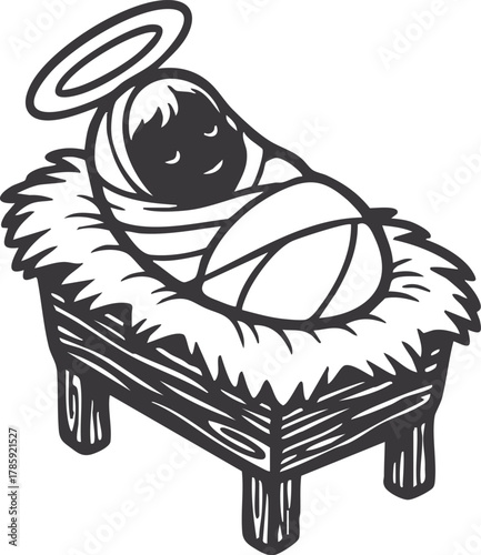 jesus baby on Straw cradle manger character vector illustration design