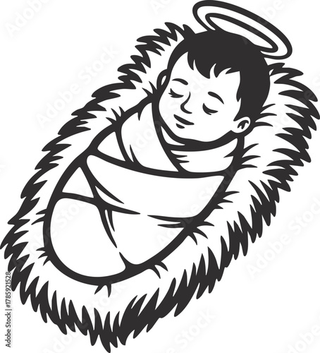 jesus baby on Straw cradle manger character vector illustration design