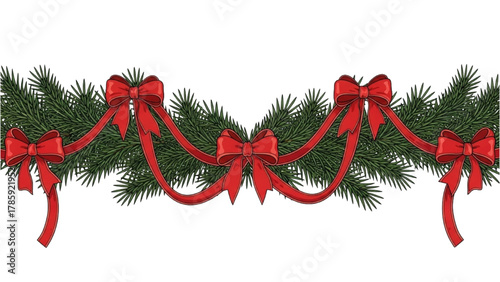 Festive Christmas Garland with Red Bows for Holiday Decorations