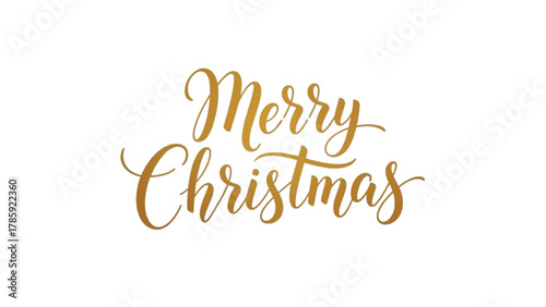 Elegant Golden Merry Christmas Script Font Text on White Background