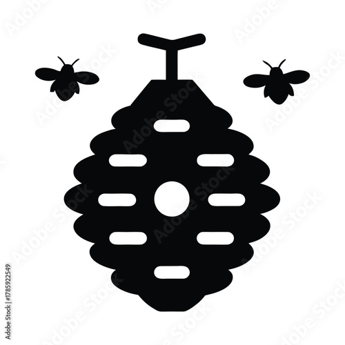 Black beehive with bees vector illustration for honey production and beekeeping design assets