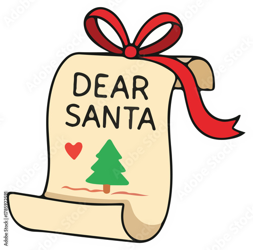 A Christmas wishlist scroll letter to Dear Santa