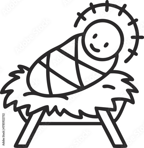 jesus baby on Straw cradle manger character vector illustration design