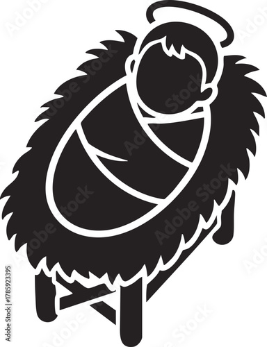 jesus baby on Straw cradle manger character vector illustration design
