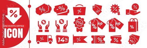 Red Discount and Sale Icons Set for Promotion and Marketing Design. Vector Illustration eps 10
