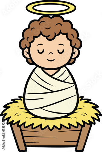 jesus baby on Straw cradle manger character vector illustration design