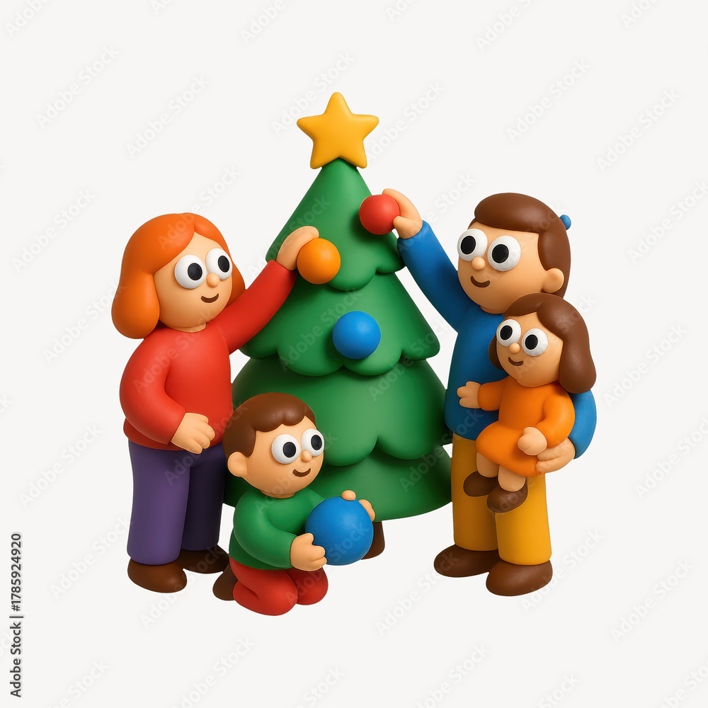 Obraz premium Family decorating Christmas tree together.