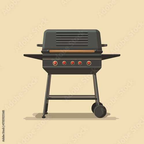 A black electric grill on a beige background