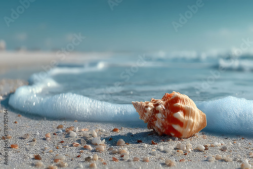 Seashell on Tranquil Beach: Nature's Coastal Serenity and Ocean Relaxation