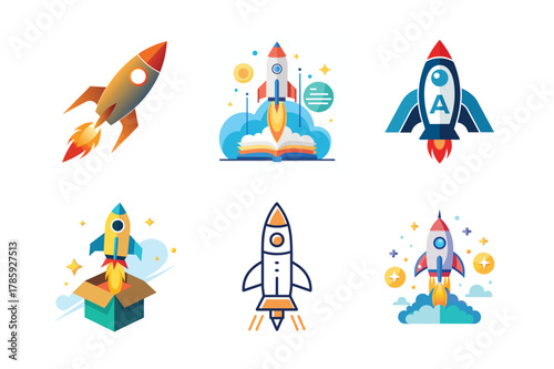 Set of Rocket Launch and Startup Innovation Icons