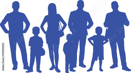 Family Silhouettes with Bags on White Background people woman