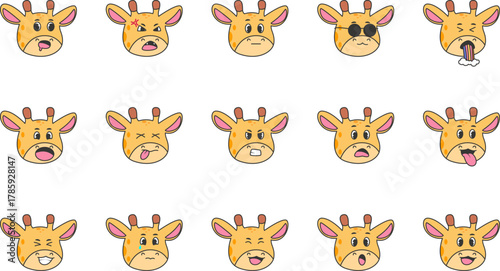 Cute giraffe emoji element set. Includes of expression, sticker, smile, cartoon, face, and More. Vector flat color collection