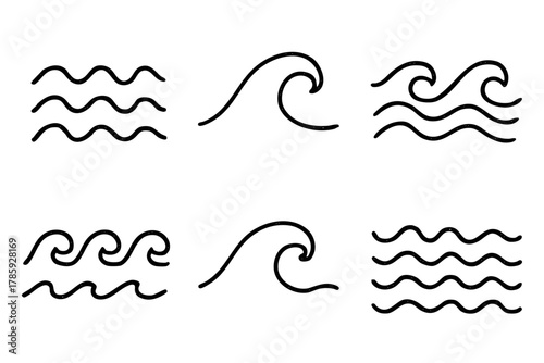 Wave icons doodle style, hand drawn. Vector stock illustration