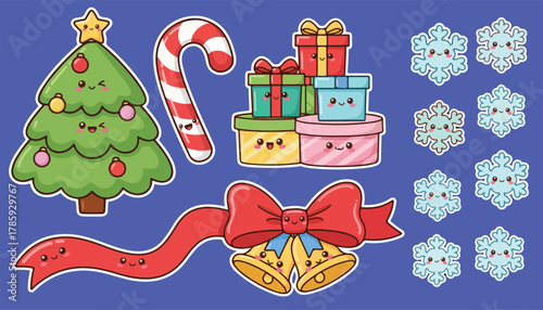 Vector Christmas Kawaii Elements for Festive Celebration