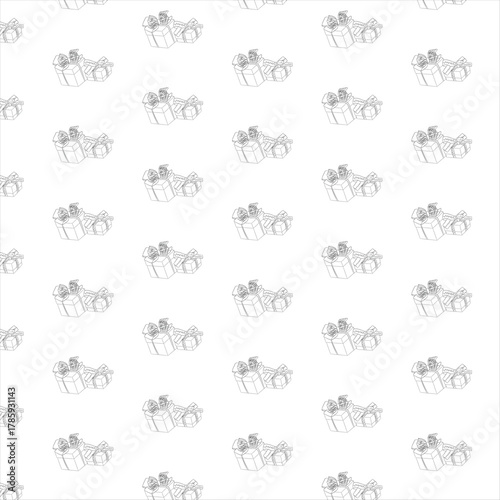 Set of Christmas or holiday gifts wrapped with ribbons background for application on fabric and paper