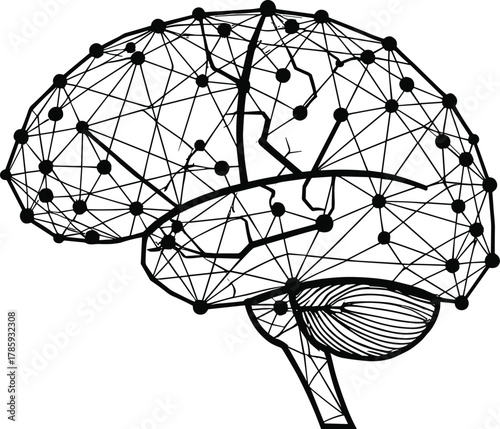 Neural brain icon vector—stylized connectivity map with nodes, lines, and cerebellum for AI, neuroscience, and tech visuals