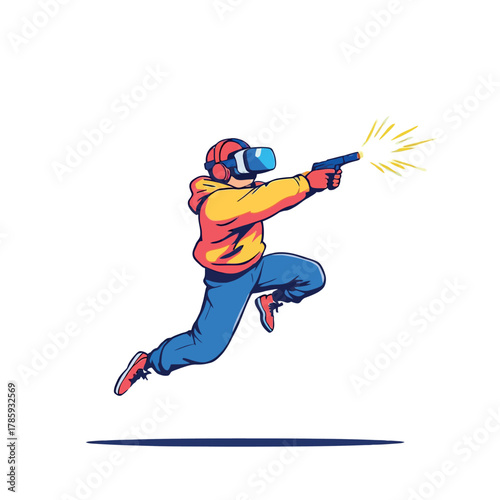 Vsai gamer playing virtual reality shooting game