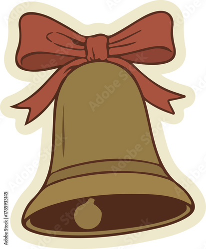 Vintage Ornament  Christmas bell with ribbon icon illustration for holiday season 