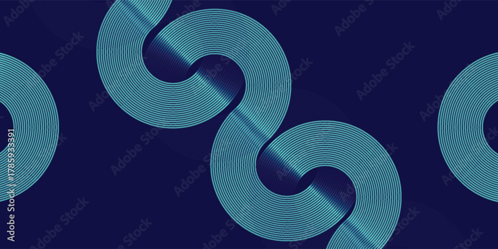 Fototapeta premium A deep blue background elegantly showcases swirling turquoise circles with subtle gradients, creating a modern and visually appealing abstract design with flowing curves