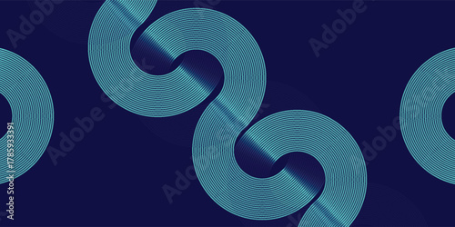 A deep blue background elegantly showcases swirling turquoise circles with subtle gradients, creating a modern and visually appealing abstract design with flowing curves