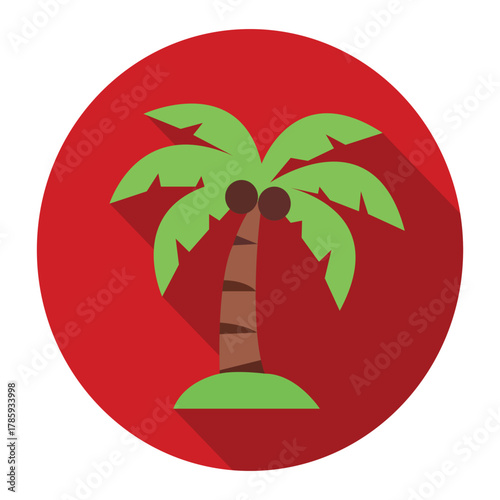 Tropical Getaway Dreaming Palm Tree Icon Vacation Vibes Red Background Island Holiday Exotic Design Beach Escape Coconut