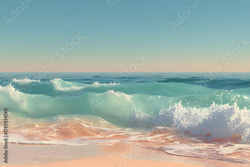 Tranquil Ocean Waves on a Sandy Beach During a Serene Sunset