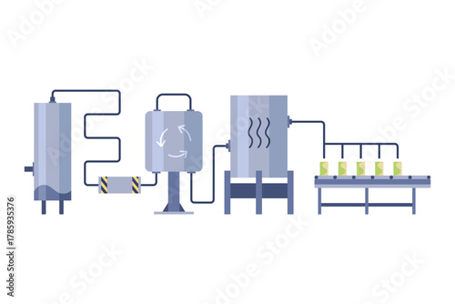 Apple juice production. Juice factory processing and packaging line. Food industry