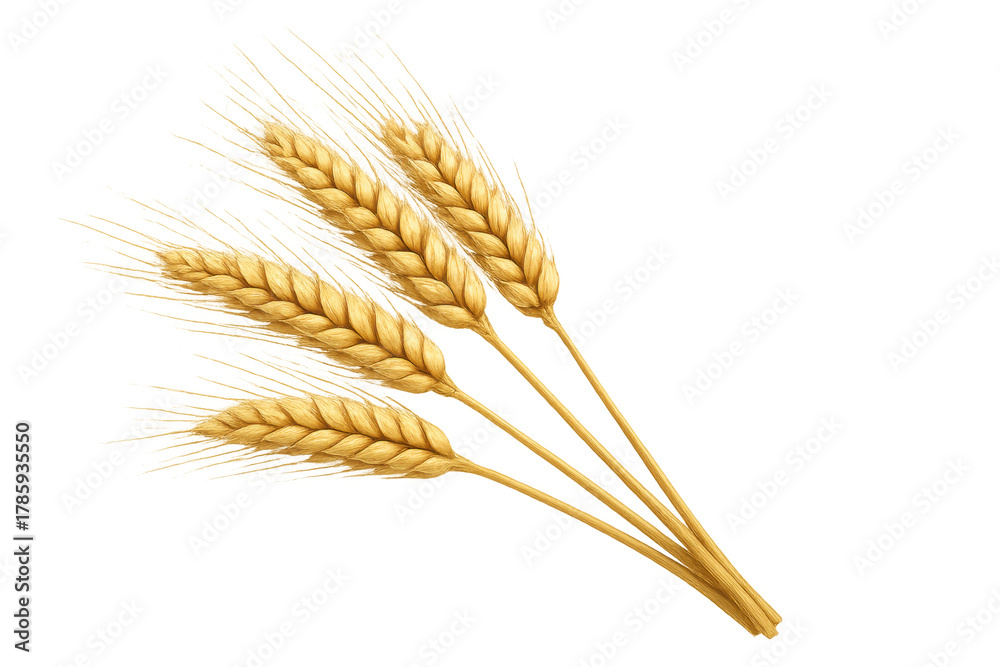 Fototapeta premium Golden wheat ears bunch creating a farm, agriculture, and harvest concept on transparent background