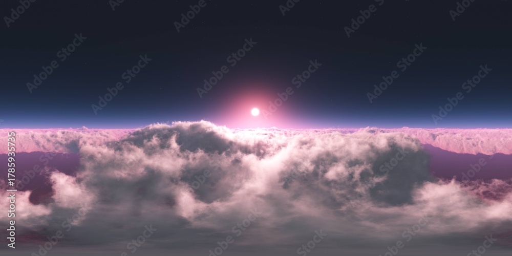 Obraz premium Panorama of clouds, HDRI, environment map , Round panorama, spherical panorama, equidistant projection, panorama 360, planet earth view from orbit, 3D rendering