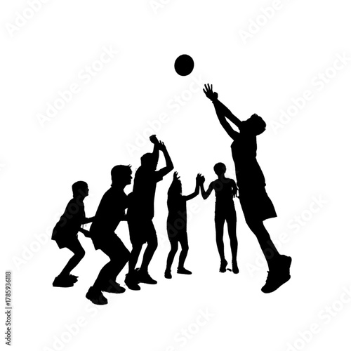 Silhouette of Basketball Match on white background.