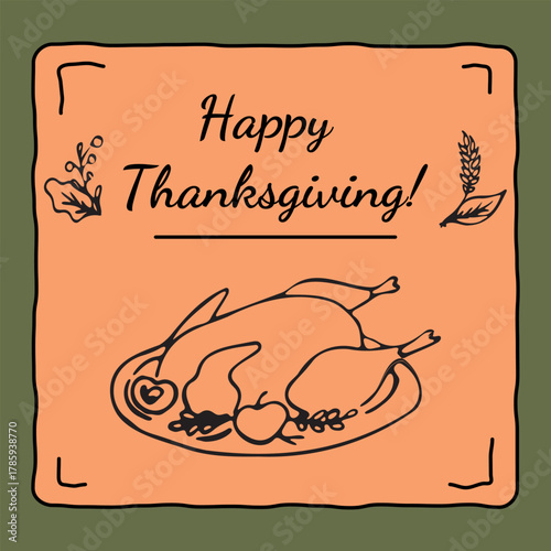 Happy Thanksgiving Greeting Card Hand-Drawn Autumn Illustration
