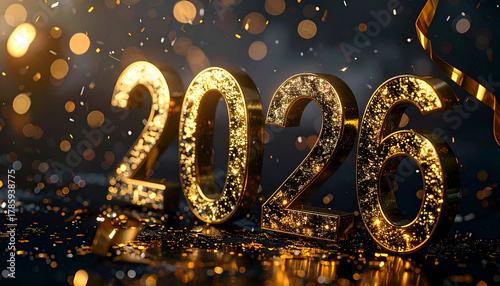 Elegant black and gold background, glowing 2026 numbers