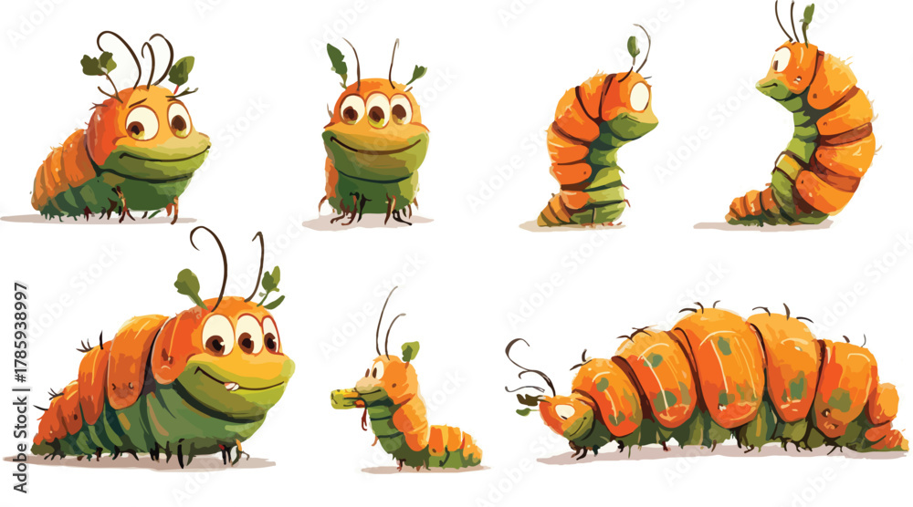 Fototapeta premium A cute cartoon vector set of funny Halloween monster pumpkins and spooky autumn animal icons