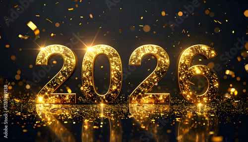 Elegant black and gold background, glowing 2026 numbers
