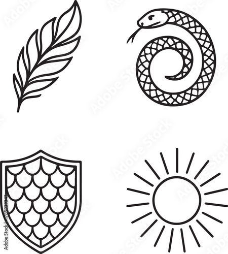 mythological emblems  black and white vector illustration eps