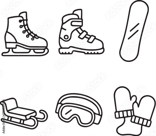 recreational winter items black and white vector illustration eps