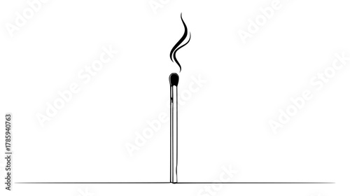 One continuous line drawing of an unlit matchstick with a slightly singed head, minimal abstract waiting action art