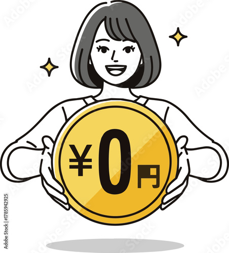 Create a kinds of deferent Simple vector illustration of a young woman happy about 0 yen vector art with white background.