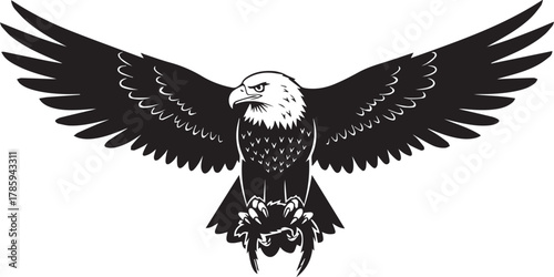 Majestic bald eagle spreading wings in flight full body view powerful bird of prey