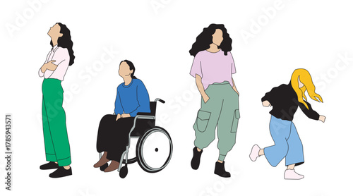 Set of 4 diverse people - svg file vector