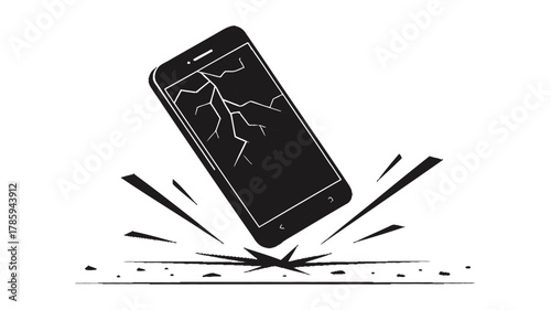Illustration of a smartphone falling and cracking its screen, representing phone damage or repair concept
