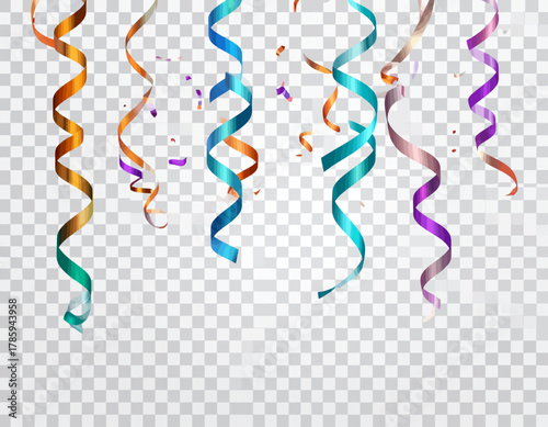 Colorful Party Streamers and Confetti Falling.